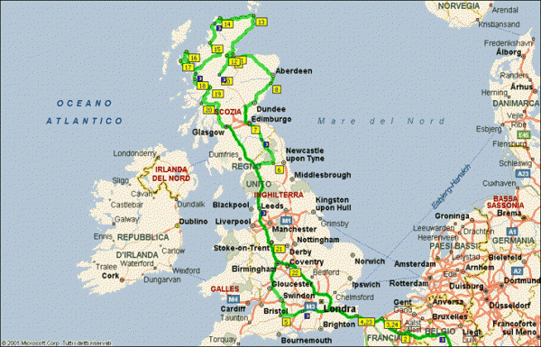 Mappa del viaggio in camper in Scozia 