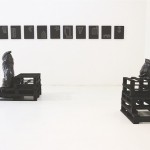 Nero (Alessandro Neretti), I nuovi apostoli ovvero Paesaggi economico-strutturali, 2012, terracotta smaltata, gres porcellanato, passepartout sagomati, legno, vernice nera, h194x810x392 cm