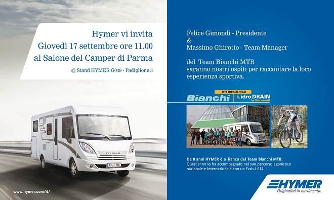 HYMER: incontro con FELICE GIMONDI & Massimo Ghirotto del Team Bianchi Mountainbike