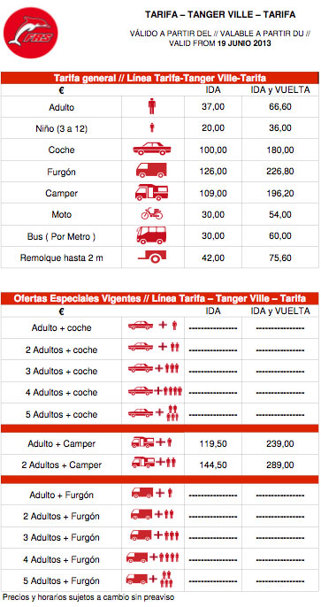 Tariffe - TARIFA-TANGER Tariffe - TARIFA-TANGER