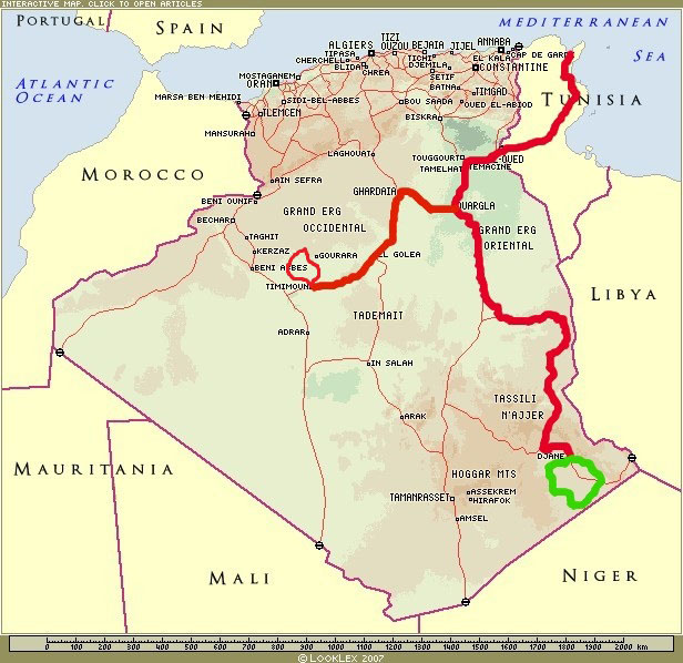 La mappa del viaggio in camper in Algeria La mappa del viaggio in camper in Algeria