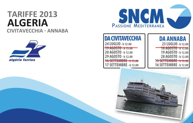 SNCM: Italia-Algeria nuove date ed orari per le partenze 2013 SNCM: Italia-Algeria nuove date ed orari per le partenze 2013