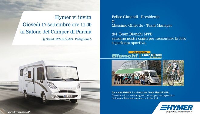 HYMER: incontro con FELICE GIMONDI & Massimo Ghirotto del Team Bianchi Mountainbike