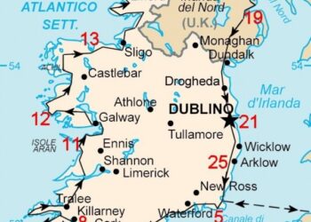Mappa del viaggio in camper in Irlanda