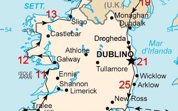 Mappa del viaggio in camper in Irlanda