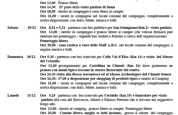 Raduno camper A.B.C. di Capodanno - San Gimignano e Siena